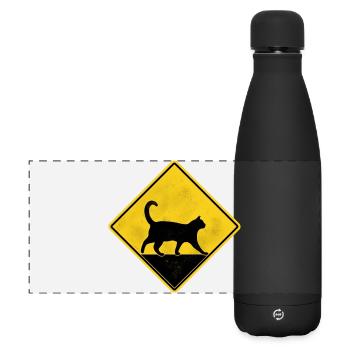 Chat panneau de signalisation jaune - Gourde isotherme panoramique mate 500 ml - noir - Devant