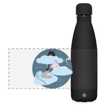 Kawaii Drei Katzen Cloud Schlafshirt - Matte Panorama Isolierflasche 500 ml - Schwarz - Vorne
