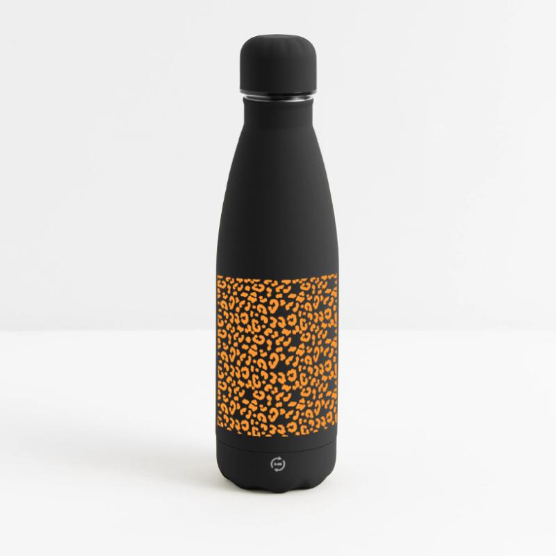 Leopard Pattern Pattern in Orange on Black Matte Panoramic Thermal Bottle 500 ml