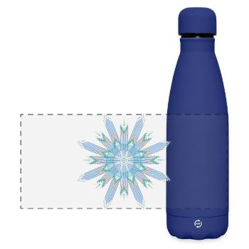 Ethno Star Jewelry Ornament Turquoise and Silver - Matte Panoramic Thermal Bottle 500 ml - dark blue  - Front