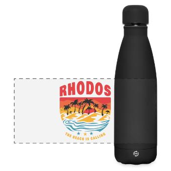 Rhodes Greece Beach Design - Matte Panoramic Thermal Bottle 500 ml - black - Front