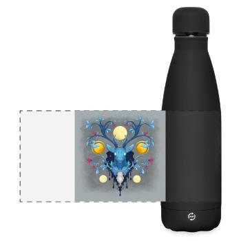 Blue Ink Spirituosen Poster - Cerf Nocturne Fleuri - Matte Panorama Isolierflasche 500 ml - Schwarz - Vorne