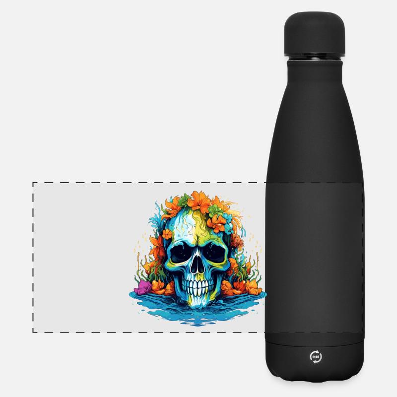 Tropical Flower Skull - Matte Panoramic Thermal Bottle 500 ml - black