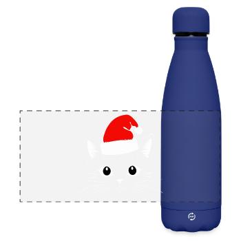 Chat Noël - Gourde isotherme panoramique mate 500 ml - bleu foncé  - Devant