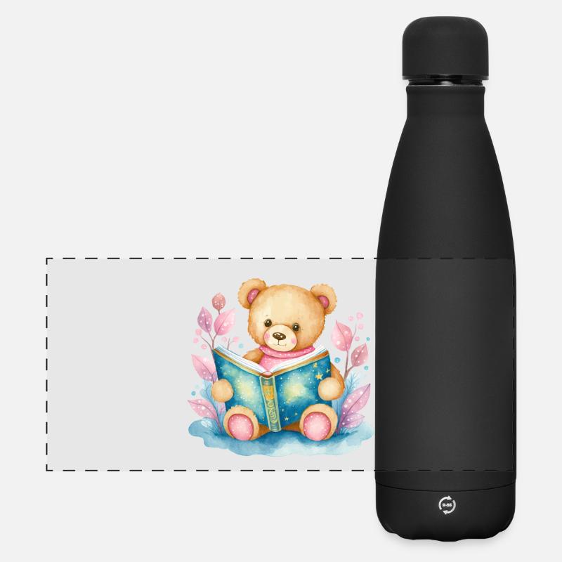 Teddy Bear with Book Watercolor - Matte Panoramic Thermal Bottle 500 ml - black