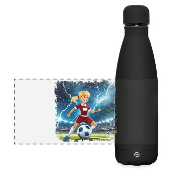 Stade de personnage de dessin animé de footballeuse avec des éclairs - Gourde isotherme panoramique mate 500 ml - noir - Devant