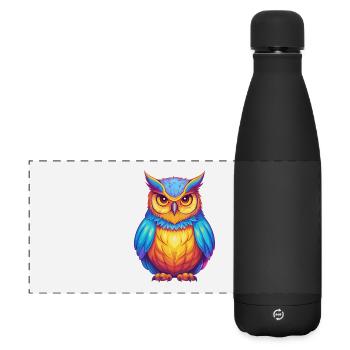 Große gehörnte Eule Bunter Kawaii Cartoon Vogel - Matte Panorama Isolierflasche 500 ml - Schwarz - Vorne