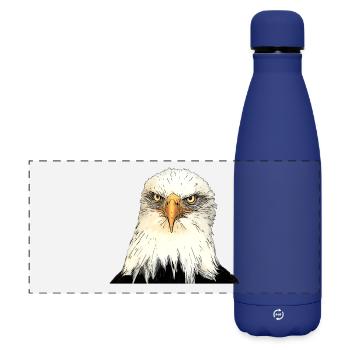 Eagle head illustration with intense look - Matte Panoramic Thermal Bottle 500 ml - dark blue  - Front
