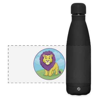 Lion mignon Kawaii dessin animé Clipart Animal de compagnie - Gourde isotherme panoramique mate 500 ml - noir - Devant
