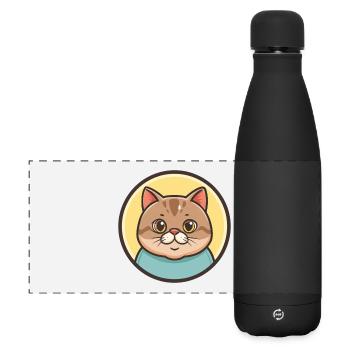 British Shorthair Cat Breed Cartoon Kawaii Animal - Matte Panoramic Thermal Bottle 500 ml - black - Front