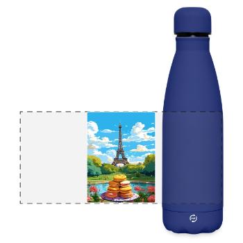Paris France Affiche de voyage Souvenir Carte Postale Peinture - Gourde isotherme panoramique mate 500 ml - bleu foncé  - Devant