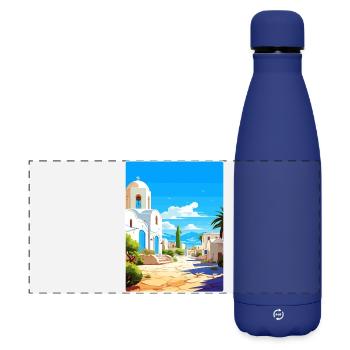 Kos Grèce Affiche de voyage Souvenir Carte Postale Peinture - Gourde isotherme panoramique mate 500 ml - bleu foncé  - Devant