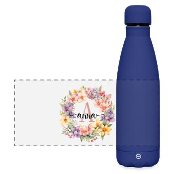 A| Monogram | Name | Anna | Watercolor | Colorful - Matte Panoramic Thermal Bottle 500 ml - dark blue  - Front