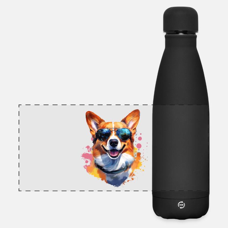Corgie mit Sonnenbrille - Matte Panorama Isolierflasche 500 ml - Schwarz