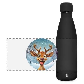 Fröhliches Winterrentier im Winterwald - Matte Panorama Isolierflasche 500 ml - Schwarz - Vorne