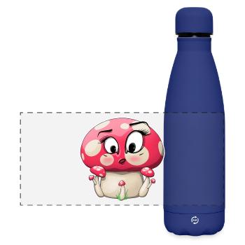 Cute Pink Mushroom Character Design - Matte Panoramic Thermal Bottle 500 ml - dark blue  - Front