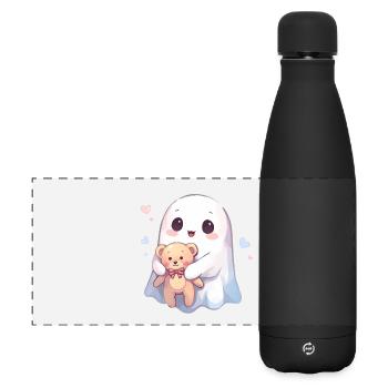 Kawaii Ghost with Teddy Bear and Hearts - Matte Panoramic Thermal Bottle 500 ml - black - Front