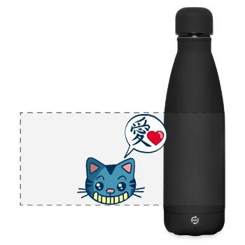 Kawaii Manga-Katze - Matte Panorama Isolierflasche 500 ml - Schwarz - Vorne