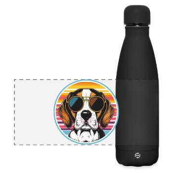 Sonnenbrillen-Hund im Retro-Streifenlook - Matte Panorama Isolierflasche 500 ml - Schwarz - Vorne