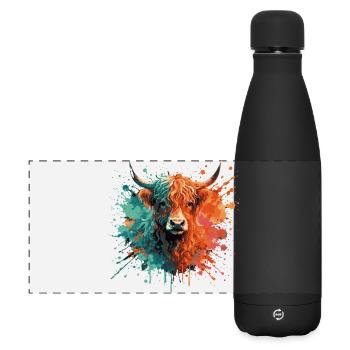 Peinture aquarelle de bétail des Highlands – Art animalier en couleur éclaboussée - Gourde isotherme panoramique mate 500 ml - noir - Devant