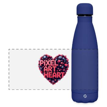 Pixel Art Heart Collage - Matte Panoramic Thermal Bottle 500 ml - dark blue  - Front