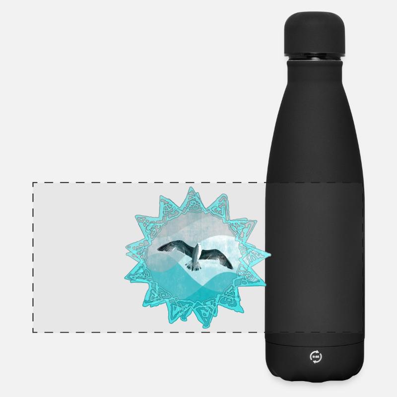 Sea Call Sailing Bird Mandala - Matte Panoramic Thermal Bottle 500 ml - black