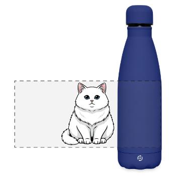 White Cat Fluffy Blue Eyes Majestic Portrait - Matte Panoramic Thermal Bottle 500 ml - dark blue  - Front