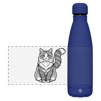 Chat Norvégien Gris Blanc Portrait Majestueux - Gourde isotherme panoramique mate 500 ml - bleu foncé  - Devant