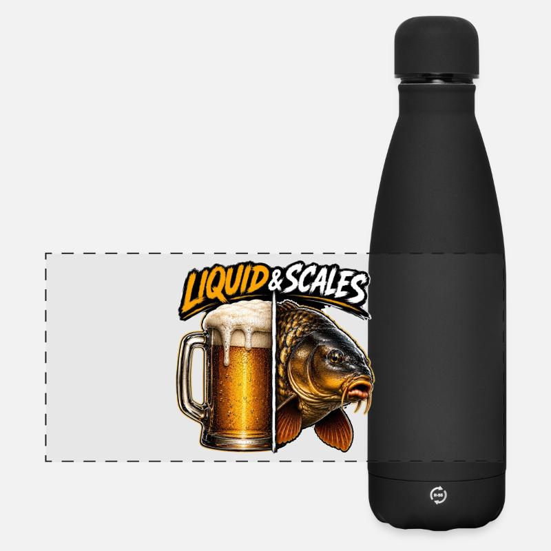 Liquid And Scales Funny Carp Fishing - Matte Panoramic Thermal Bottle 500 ml - black