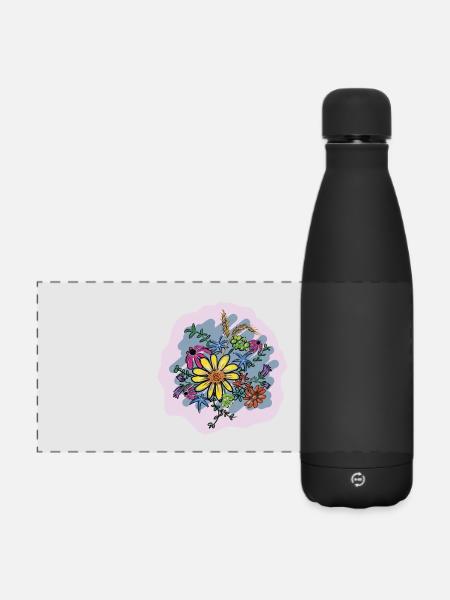 Colorful Flower Bouquet Illustration - Matte Panoramic Thermal Bottle 500 ml - black