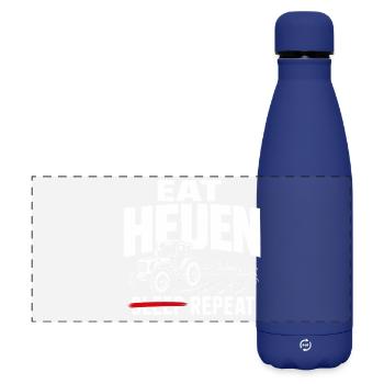 Traktor im Feld – Essen Schlafen Heuen Wiederholen - Matte Panorama Isolierflasche 500 ml - Dunkelblau  - Vorne