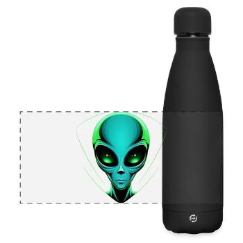 Grüner Alien Kopf – Außerirdische UFO Weltall - Matte Panorama Isolierflasche 500 ml - Schwarz - Vorne