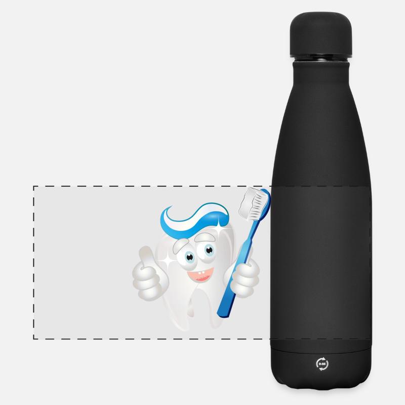 radiant white tooth with toothpaste as a comic - Matte Panoramic Thermal Bottle 500 ml - black