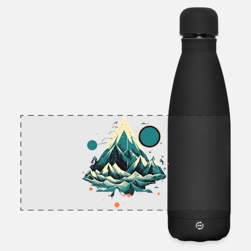 Faszinierende Berglandschaft mit Polarlichtern - Matte Panorama Isolierflasche 500 ml - Schwarz