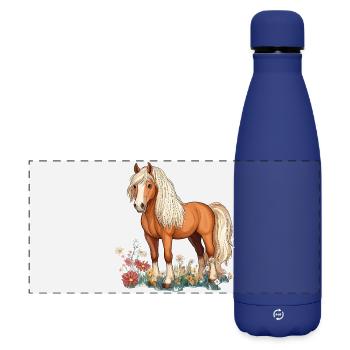 Pferd auf Wiese - Matte Panorama Isolierflasche 500 ml - Dunkelblau  - Vorne
