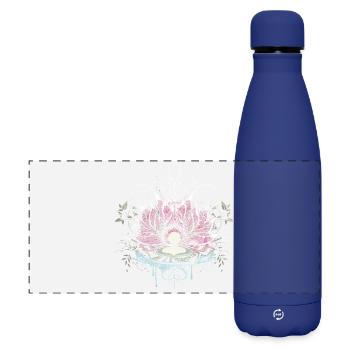 Delicate lotus flower with water elements and graffiti - Matte Panoramic Thermal Bottle 500 ml - dark blue  - Front