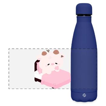 Schläfrige rosa Kuh Kawaii Schlafenszeit - Matte Panorama Isolierflasche 500 ml - Dunkelblau  - Vorne
