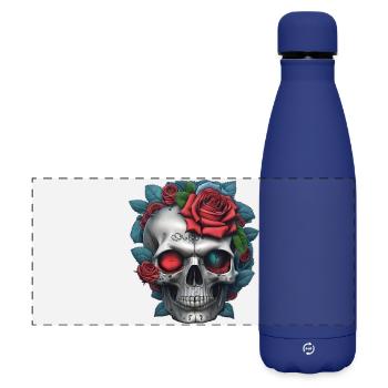 Crâne avec des roses - Gourde isotherme panoramique mate 500 ml - bleu foncé  - Devant