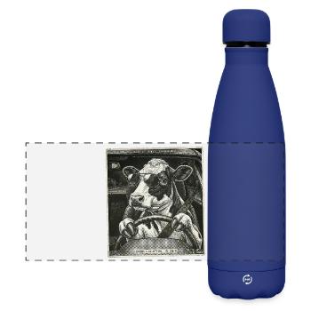 Dairy cow flashed driving a car - Matte Panoramic Thermal Bottle 500 ml - dark blue  - Front