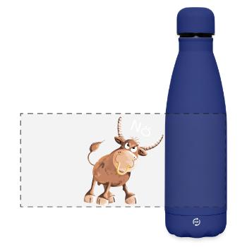 Nö Stier - Bulle- Kuh - Comic - Nein - Fun - Matte Panorama Isolierflasche 500 ml - Dunkelblau  - Vorne