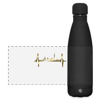 Hamburg Skyline Herzschlag Hamburger Hafen Gold - Matte Panorama Isolierflasche 500 ml - Schwarz - Vorne