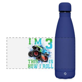 3 Jahre Kindergeburtstag Monstertruck - Matte Panorama Isolierflasche 500 ml - Dunkelblau  - Vorne