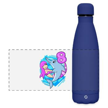 8th Birthday Girl 8 Years Old Mermaid - Matte Panoramic Thermal Bottle 500 ml - dark blue  - Front