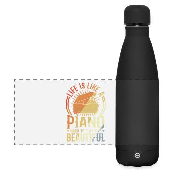 Klavierliebhaber Spruch - Matte Panorama Isolierflasche 500 ml - Schwarz - Vorne