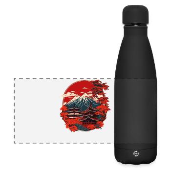 Japanese Pagoda Vintage Fuji Mountain China Art - Matte Panoramic Thermal Bottle 500 ml - black - Front