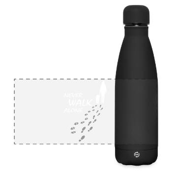 Never walk alone - Hund Frauchen Gassi, Backprint - Matte Panorama Isolierflasche 500 ml - Schwarz - Vorne