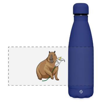 Wasserschwein Ringelblume  - Matte Panorama Isolierflasche 500 ml - Dunkelblau  - Vorne