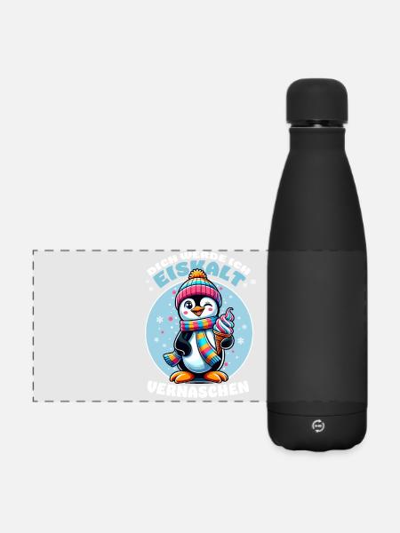 Lustiger Pinguin mit Eis – Cooler Spruch - Matte Panorama Isolierflasche 500 ml - Schwarz
