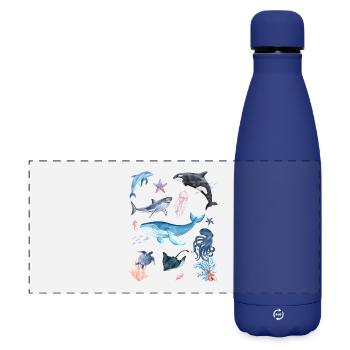 Unterwasserwelt, Meerestiere - Matte Panorama Isolierflasche 500 ml - Dunkelblau  - Vorne