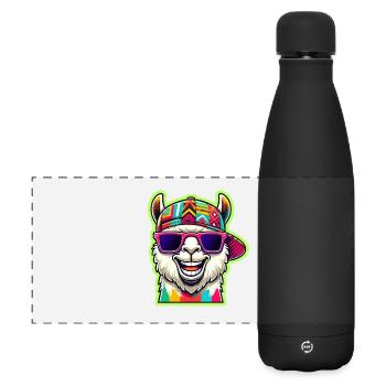 Cool Alpaca with Colorful Sunglasses and Cap - Matte Panoramic Thermal Bottle 500 ml - black - Front